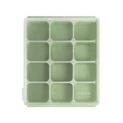 Baby Food Storage Silicone Cubes with Clip-On Lid Freezer Tray Baby Food Soups Purees Ice Safe Design Made in Korea (12cubes 1.5oz, Celadon Green Set of 2)