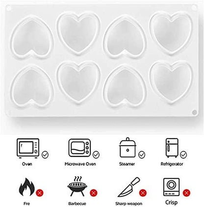 Heart Mold Chocolate Molds - 3D Heart Shape Silicone Mousse Cake Baking Molds For Valentine Hot Chocolate Dessert Candy Cheesecake(8-Cavity)