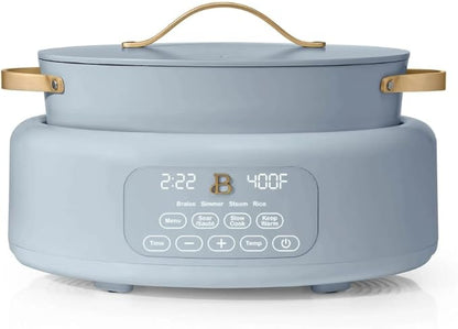 Beautiful 10-in-1 6Qt Electric Multi-Cooker with 7 Presets,Oven-Safe Pot & Lid,Sauté,Steam,Slow Cook,Slow Cooker,Simmer, Rice & Mor, Touch Display,Dishwasher Safe,Serves Up to 7(Cornflower Blue)