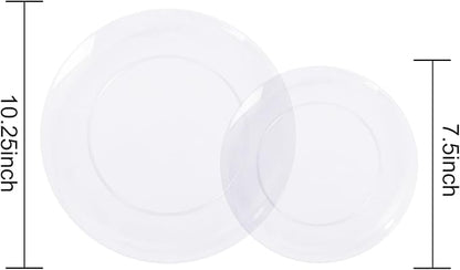 KIRE 60PCS Clear Plastic Plates - Heavy Duty Clear Disposable Plates for Party/Wedding - Include 30Pieces 10.25inch Dinner Plates and 30Pieces 7.5inch Dessert/Salad Plates