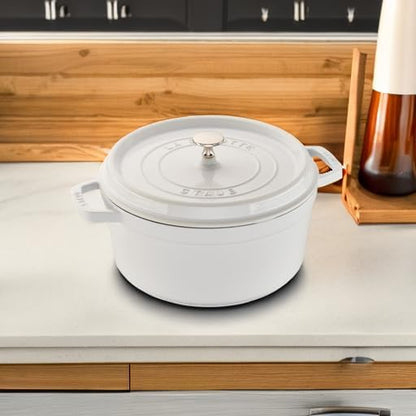 STAUB Cast Iron Dutch Oven 5.5-qt Round Cocotte, Made in France, Serves 5-6, White