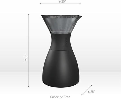 asobu Insulated Pour Over Coffee Maker (32 oz.) Double-Wall Vacuum, Stainless-Steel Filter and Take on the Go Carafe (Burgundy)