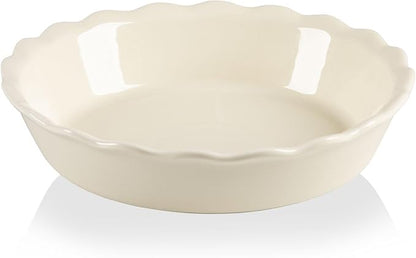 Sweejar Ceramic Pie Pan for Baking, 10 Inches Round Baking Dish for Dinner, Non-Stick Pie Plate with Soft Wave Edge for Apple Pie, Pumpkin Pie, Pot Pies (Beige)