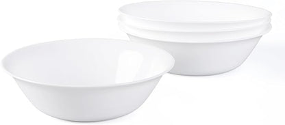 14 OZ (16 OZ MAX) White Opal Glass Cereal Bowl Set of 4, 6.5 inch Dishwasher & Microwave Safe Round Bowls for Soup, Salad and Rice