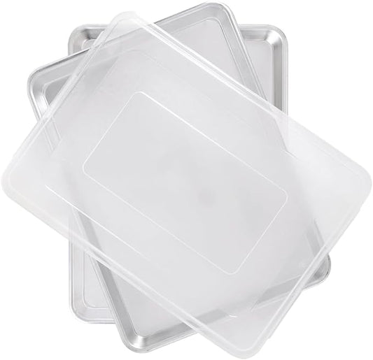 Nordic Ware Naturals Half Sheet Set - USA Made Aluminum Commercial Quality Sheet Pan for Baking or Roasting, Encapsulated Galvanized Steel Rim Prevents Warping, 2pk Half + Lid