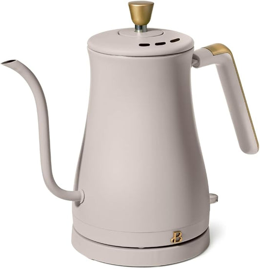 Beautiful 1L Electric Gooseneck Kettle, Precision Pour Spout, 1200W Fast Boil, Auto Shut-Off, Cordless, Stainless Steel, Tea & Coffee Maker with Ergonomic Handle, Matte Finish (Porcini Taupe)