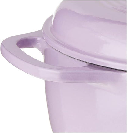Lodge 6 Quart Enameled Cast Iron Dutch Oven with Lid – Dual Handles – Oven Safe up to 500° F or on Stovetop - Use to Marinate, Cook, Bake, Refrigerate and Serve – Lilac