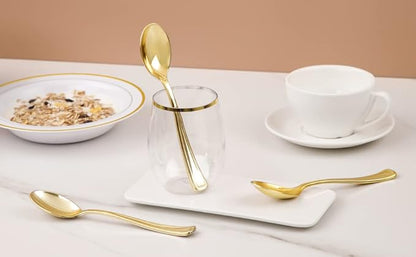 Liacere 200 Pack Gold Plastic Spoons - 6.7 inch Heavy Duty Plastic Spoons - Heavyweight Gold Disposable Spoons for Parties & Weddings & Restaurants & New Year & Fall Decor