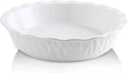 Ceramic Pie Pan, 10 Inches Pie Dish, Pie Plate for Dessert Kitchen, Round Baking Dish Pan for Dinner, Texture Series (White)