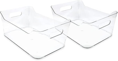 Isaac Jacobs 2-Pack Large Clear Storage Bins (13.5” x 10” x 6”) w/Handles, Plastic Box Set, Home, Office, Fridge, Freezer, Kitchen, Pantry Organization Container, BPA-Free/Food Safe (Large, 2 Pack)