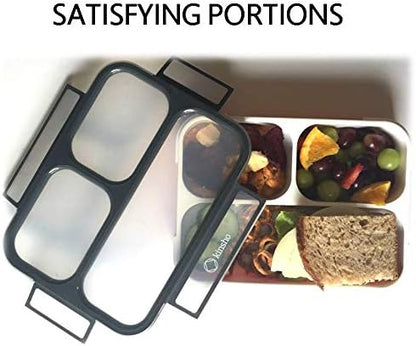 Bento Box with Insulated Lunch Bag and Ice Pack for Kids Container for Adults Snacks and Lunches. 3 Compartments, Leak-Resistant Portion Boxes Japanese Style for School or Work, Black with Red Trim