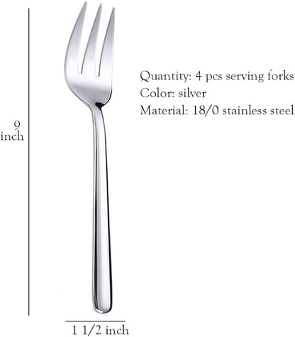Serving Platters Forks Stainless Steel Buffet 9 inch Utensils Cake Butter Pastry Servers (4 pcs serving forks)