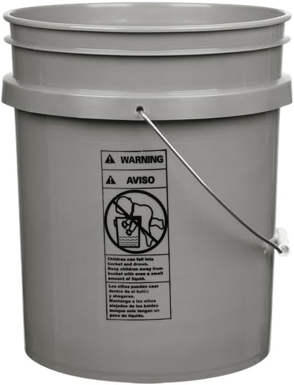 House Naturals 5 Gallon Premium HPDE Plastic Bucket - Made in USA Food Grade Storage Container, BPA Free All Purpose Pail (5, Gray)