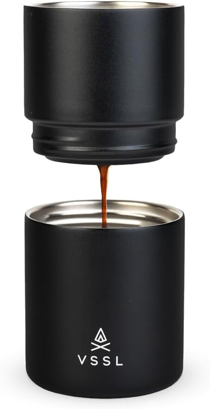 VSSL - Nest Pour Over Coffee Set | Coffee Maker for Camping | All-In-One Travel Pour Over | Transportable Dripper, 10oz Stainless Steel Travel Mug | Compact Storage & Adventure Ready | Black