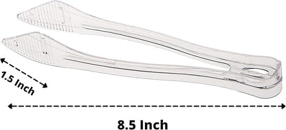 PARTY BARGAINS 8.5 Inches Plastic Serving Tongs, 6 Pack, Premium Quality & Heavy-Duty Clear Plastic Tongs for BBQ, Salads, Grilling, Buffets, & Kitchen