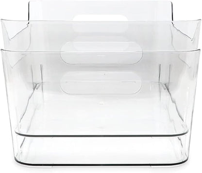 Isaac Jacobs 2-Pack Large Clear Storage Bins (13.5” x 10” x 6”) w/Handles, Plastic Box Set, Home, Office, Fridge, Freezer, Kitchen, Pantry Organization Container, BPA-Free/Food Safe (Large, 2 Pack)