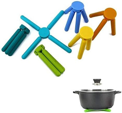 3/Pack Foldable Silicone Trivets, FENGCHEN Folding Trivets, Non-Slip Collapsible Cross Compact Design Expandable Silicone Pot Holder, Black