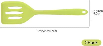 2Pack Small Silicone Turner High Heat Resistant Slotted Spatula for Fish, Eggs, Pancakes and More (8.2 IN, Green)