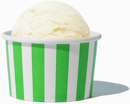 UNIQ 1000-Count 4 oz Striped Paper Ice Cream Cups Green Color | Disposable Dessert Bowls in Multiple Colors | Frozen Dessert Supplies