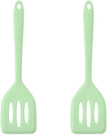 2Pack Small Silicone Turner High Heat Resistant Slotted Spatula for Fish, Eggs, Pancakes and More (12 IN, Light green)