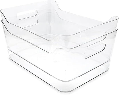 Isaac Jacobs 2-Pack Large Clear Storage Bins (13.5” x 10” x 6”) w/Handles, Plastic Box Set, Home, Office, Fridge, Freezer, Kitchen, Pantry Organization Container, BPA-Free/Food Safe (Large, 2 Pack)