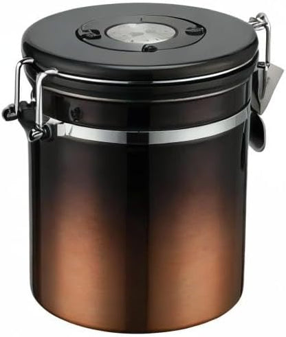Coffee Canister, Airtight Coffee Container with Date Tracker Lid, Stainless Steel Canister for Kitchen Food Storage (Black-Copper, 16oz)