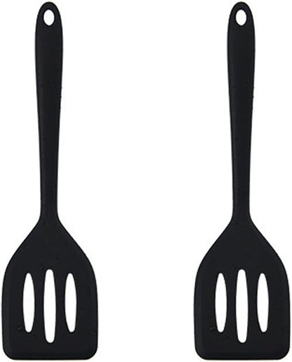 2Pack Small Silicone Turner High Heat Resistant Slotted Spatula for Fish, Eggs, Pancakes and More (12 IN, Black)