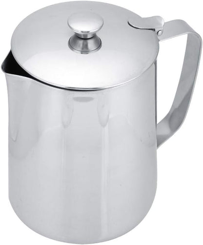 Stainless Steel Coffee Cup Mug Milk Frothing Pitcher Jug with Lid for Latte Coffee Art for Office Kitchen(2000mL)