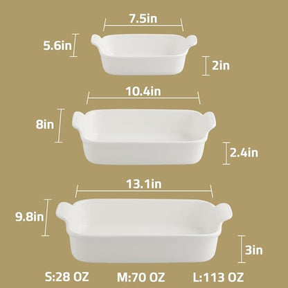 Sweejar Baking Pans Set, Ceramic 9x13 Baking Dish with Handle, Rectangular Casserole Dishes for Oven, Bakeware Sets of 3, Durable Lasagna Pan Deep for Kitchen, Banquet, Wedding Gift(Gradient Red)