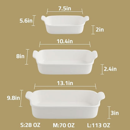 Sweejar Baking Pans Set, Ceramic 9x13 Baking Dish with Handle, Rectangular Casserole Dishes for Oven, Bakeware Sets of 3, Durable Lasagna Pan Deep for Kitchen, Banquet, Wedding Gift(Green)
