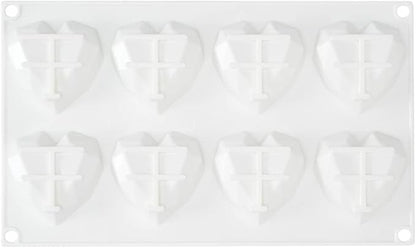 Pastry Tek 8 Cavities Diamond Heart Molds, 10 Oven-Ready Geometric Heart Molds - Flexible, Freezable, White Silicone Heart Baking Molds, Easy Release, For Baking - Restaurantware