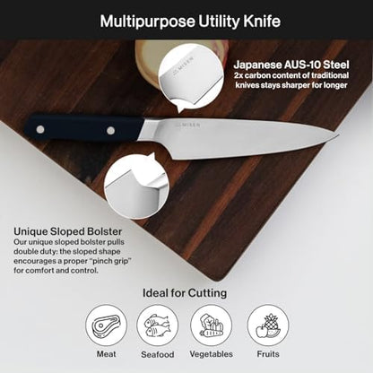 Misen 5.5" Utility Knife – High Carbon Japanese AUS-10 Stainless Steel – Hybrid German & Japanese Blade – Precision Kitchen Knife for Professionals & Home Cooks – Ultimate Cutting Performance - Green
