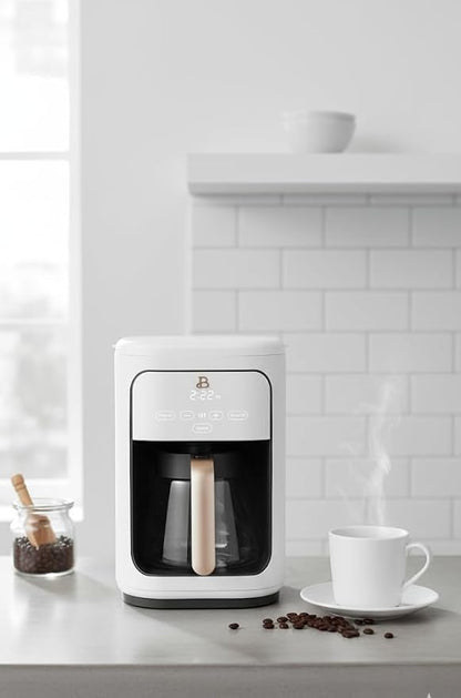 Beautiful 14-Cup Programmable Coffee Maker, Touch-Activated Display, Auto Brew with 3 Flavor Options (White Icing)