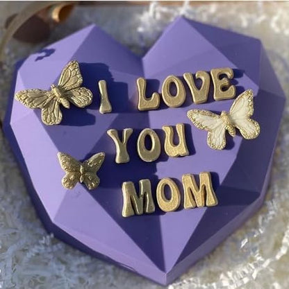 Letter Silicone Molds Alphabet Mold for Chocolate,6 Pcs Letter Number Flowers Butterfly Heart Shaped Fondant Molds for Making Strawberries,Candy,Gummy Cake Decorating