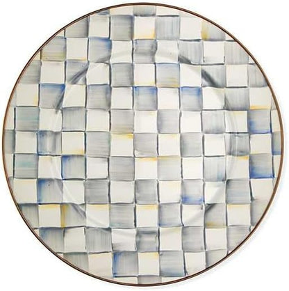 MACKENZIE-CHILDS Enamel Serving Platter, Decorative Serving Platter for Food, 16 Inches, Gray-and-White Sterling Check