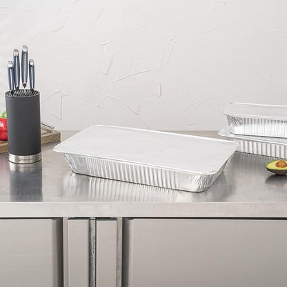 Restaurantware-LIDS ONLY: 25 Foil Pan Lids, Fits Full Size Steam Table Lid, Oven-Ready Tray Lids, Freezable, Silver Aluminum Disposable Turkey Pan Covers, Pans Sold Separately