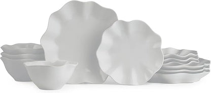 Portmeirion Sophie Conran Floret 12 Piece Dinnerware Set | Service for 4 | Elegant Dinnerware Serving Plates | Appetizer, Buffet, Dinner, and Lunch Plates | Dishwasher Safe – Dove Gray