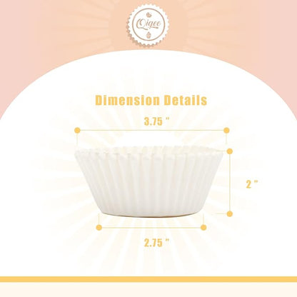 qiqee 300 Count Jumbo Cupcake Liners White Muffin Liners Food Grade Baking Cups Paper No Smells（Large Size）
