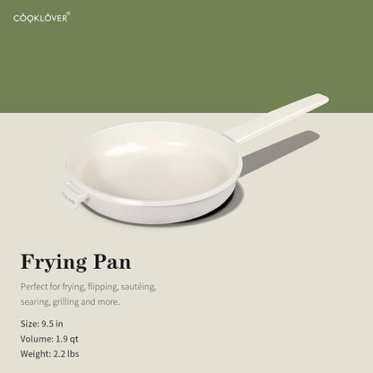 COOKLOVER Nonstick Ceramic Fry Pan, Non-Toxic, PTFE&PFOA Free, Induction Compatible Egg Skillet Frying Pan with Heat Resistant Handle, 9.5 Inch – Cream White
