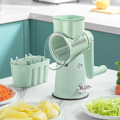 5 in 1 Rotary Grater, Kitchen Artifact 5 in 1 Food Chopper, AYUBOC 5 in 1 Gourmet Cheese Grater, 5 in 1 Cheese Grater, 5 in 1 Hand Crank Food Chopper-Green|5 Group Blades
