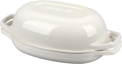 Enameled Cast Iron Oval Dutch Oven Pot with Lid, Dutch Oven for Sourdough Bread Baking, Oval Bread Pan, 5qt, White