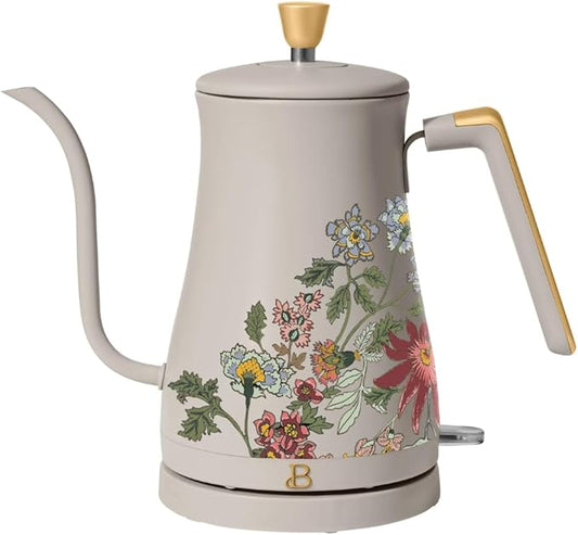 Beautiful 1L Electric Gooseneck Kettle, Precision Pour Spout, 1200W Fast Boil, Auto Shut-Off, Cordless, Stainless Steel, Tea & Coffee Maker with Ergonomic Handle, Wildflower Porcini Taupe