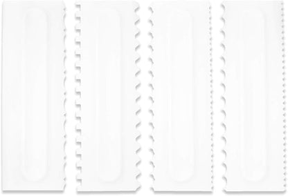 Cake Scraper Set Decorating Comb and Icing Smoother Tool Mousse Butter Cream Cake Edge DIY Tool Plastic Sawtooth Cake Scraper Icing Smoother Comb Set Kitchen Baking Tools Christmas Gift (4 Pack)