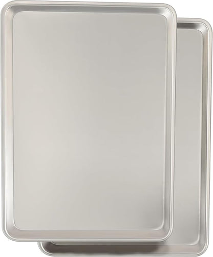 Commercial Quality Baking Sheet Pan Set, Natural Aluminum Cookie Sheet, Umite Chef Warp Resistant Baker's Half Sheet Pan, Large Thick Cookie Tray Pans for Baking, Roasting(2 Pack, 18X13In)