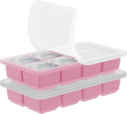 2 Pack Silicone 2 Inch Large Ice Cube Molds for Cocktails Wine Fruit and Bourbon Whiskey Easy Release Ice Cube Tray with Lid Ideal for Cold Drinks and Entertaining Gatherings (Strawberry Pink)