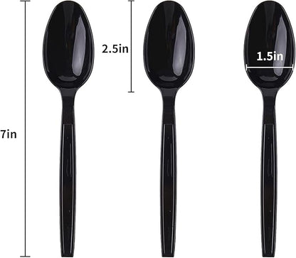 Plastic Spoons Disposable Individually Packaged Spoons Black 7-Inch Commercial Take Away,Super Hard Mass Heavy Individually Wrapped 100 PCS
