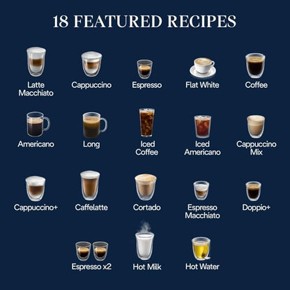 De'Longhi Magnifica Plus Fully Automatic Espresso Machine - Brew 18+ One Touch Coffee Recipes for up to 4 User Profiles, Automatic Milk Steam Wand & Built-in Grinder, Touchscreen Display