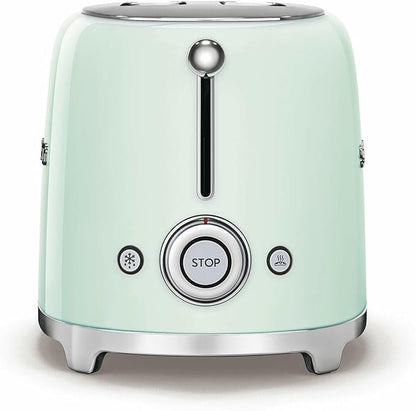 SMEG 2 Slice Toaster with 6 Presets and Defrost Function and Removable Crumb Tray TSF01PGUS, Pastel Green