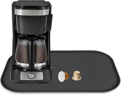 TOHONFOO Silicone Coffee Maker Mat with Lip, 17.4'' x 10.6'' Heavy Duty Coffee Maker Mat for Countertops, Coffee Tray Fit Under Coffee Machine Appliance Automatic Machines Espresso Accessory, Black