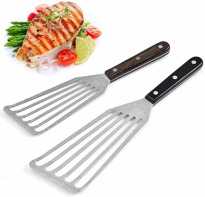 Fish Spatula, 2 Pack Stainless Steel Metal Spatula, Slotted Spatulas for Cooking, Flipping, Turning, Frying and Grilling
